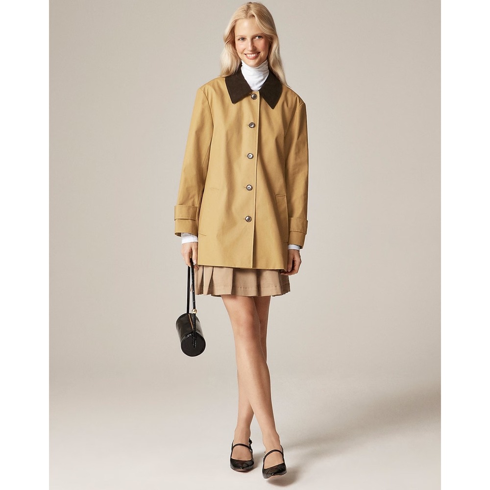 J.Crew Womens Barn Jacket Honey Brown Corduroy Collar Leopard Lining CO490 S NEW
